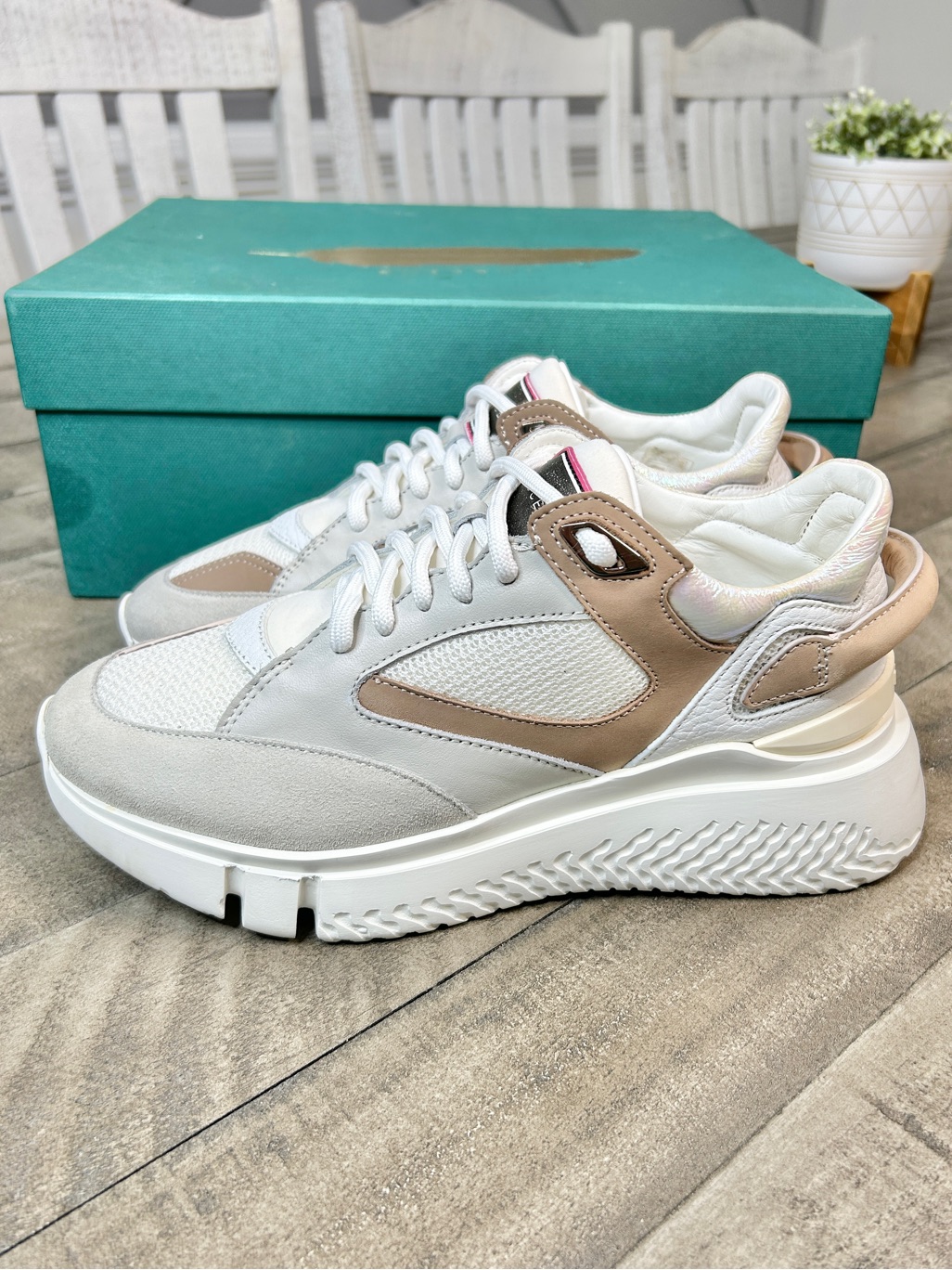 Buscemi Veloce Women’s Sneakers Size 37 White Beige Luxury Designer Shoes